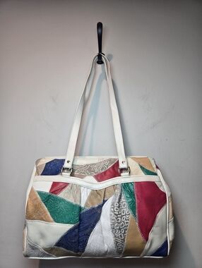 Vintage Leather Patchwork Purse Shoulder Bag 80s 90s Retro Mom